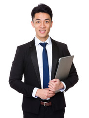 Asian businessman hold with laptop computer