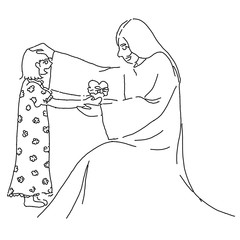Drawing of a girl give heart to Jesus as gift