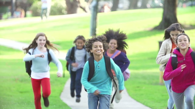Children Running Towards Camera In Slow Motion