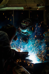 The working in Welding skill up. (Manufacturing of car)