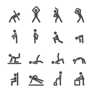 people exercise in fitness icon set, vector eps10