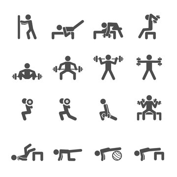 people exercise in fitness icon set, vector eps10