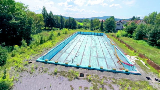 Aerial shot of empty Olympic swimming pool