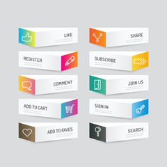 Modern banner button with social icon design options. Vector ill