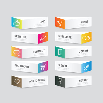 Modern banner button with social icon design options. Vector ill