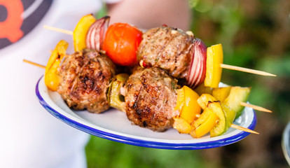 grilled meatballs with vegetables