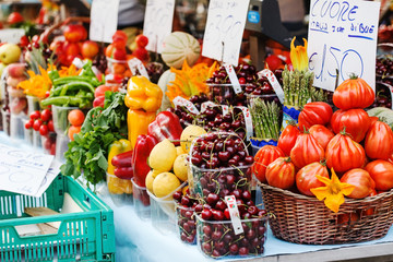vegetables and fruits at the open market in Italy
