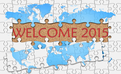Jigsaw puzzle reveal  word welcome 2015