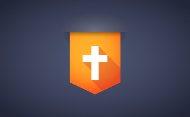 Obraz premium Long shadow ribbon icon with a christian cross