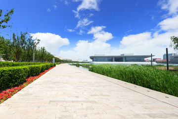 long footpath in modern park