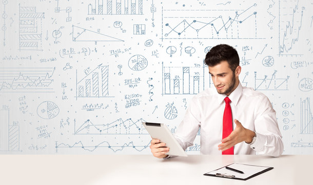 Businessman with diagram background