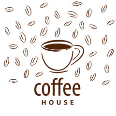 vector logo cup and coffee beans
