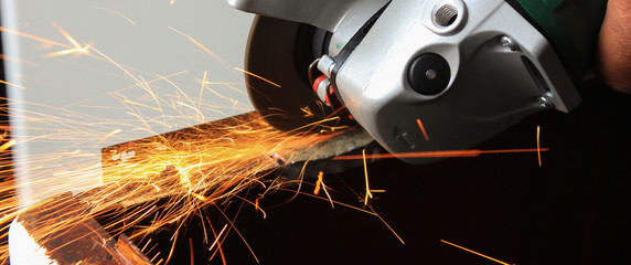 Angle grinder sparks close-up