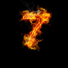 Fototapeta premium Number seven fire on a black background