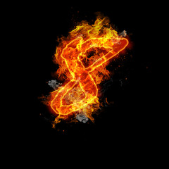 Number eight fire on a black background