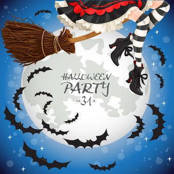 Witch flying on a broomstick banner