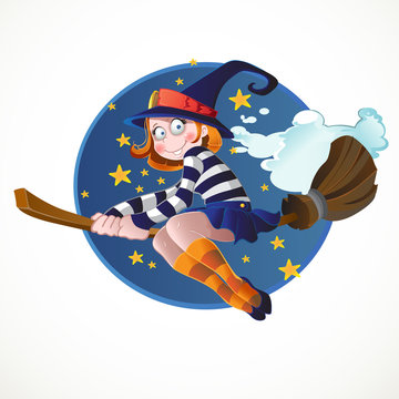 Little witch flying on the broomstick
