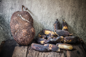 Rotten jackfruit and banana