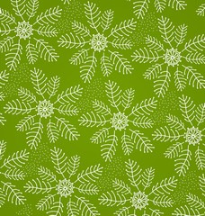 White floral pattern on a green background