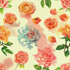 Vintage style watercolor roses seamless background pattern