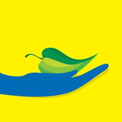 green leaf in hand vector illustration 