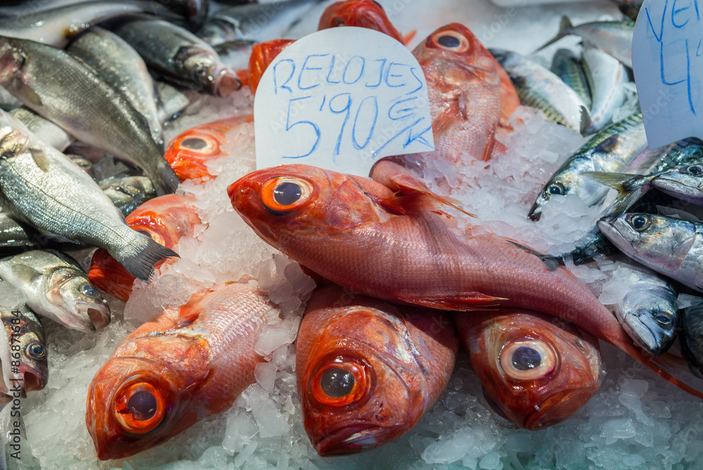 Canvas Prints Slimehead fishes at Mercat de Sant Josep de la Boqueria market in Barcelona, Spain