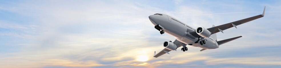 Modern Passenger airplane flight in sunset panorama - 86872264