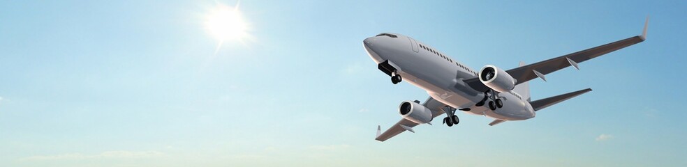 Modern Passenger airplane in flight panorama