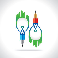 creative bulb along with hand connect with pencil concept 