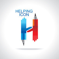 pencil and hand symbol of helping concept 