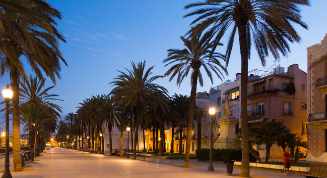Evening view of seafront  sidewalk at Badalona
