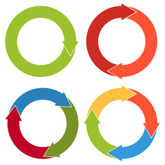 Set of 4 isolated flat colorful circular arrows with different n
