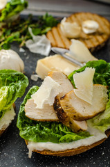 Ceasar salad on panini toast