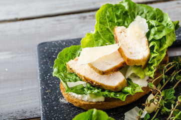 Ceasar salad on panini toast