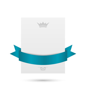 Celebration card with blue ribbon isolated on white background
