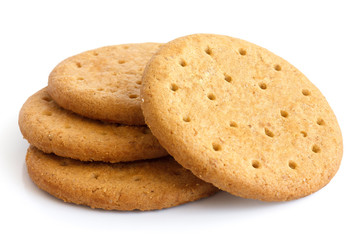Stack of sweetmeal digestive biscuits isolated on white. - obrazy, fototapety, plakaty