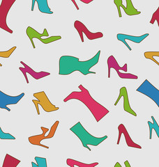 Seamless Pattern with Colorful Women Footwear