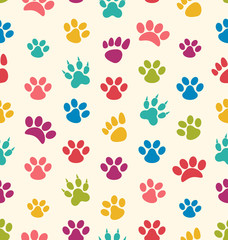 Fototapeta na wymiar Seamless Texture with Traces of Cats, Dogs. Imprints of Paws Pet