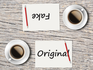 Business Concept : Comparison between original and fake