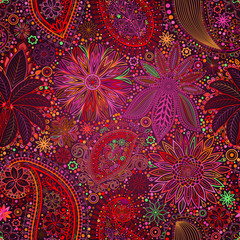 Vintage floral motif ethnic seamless background.