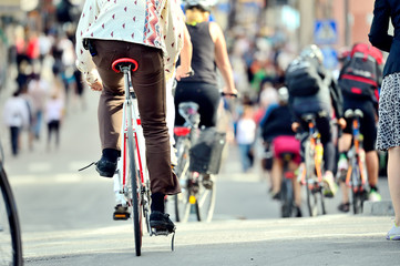 Fototapeta na wymiar Bicyclists in traffic