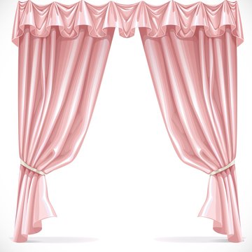 Pink Curtain Draped With Pelmet  Isolated On A White Background
