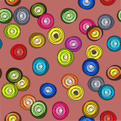 multicolored balls on vinouscolor background. Seamless pattern
