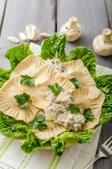 Ravioli stuffed with mushrooms and ricotta