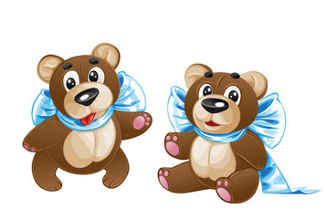 Kids soft toy - cute teddy bear with a bow in different poses