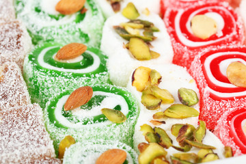 Tasty turkish delight background, close up