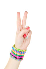 Loom bracelets on hand of young girl