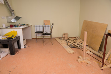 Messy workshop room