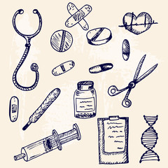 doodles hand-drawn medical set