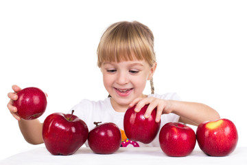 Fototapeta na wymiar female child big red apple